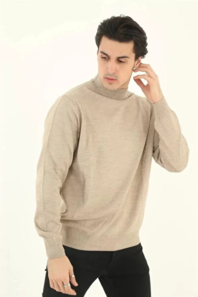 oniks store Men's half turtleneck knit sweater - beige