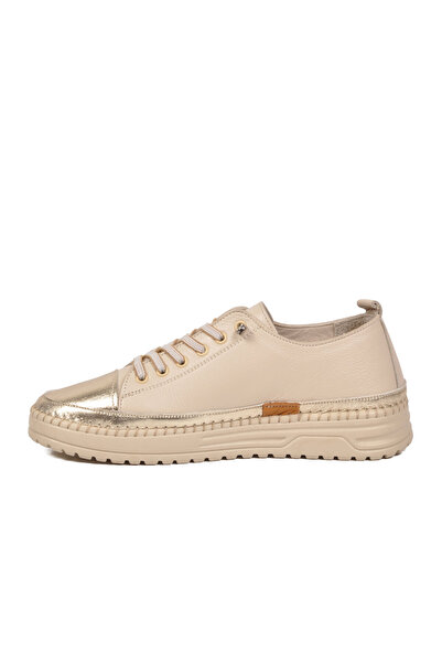Venüs Women's Beige-Gold Genuine Leather Comfortable Anatomical Women's Casua...
