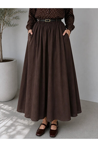 Generic Brand Lined Voile Skirt - Brown