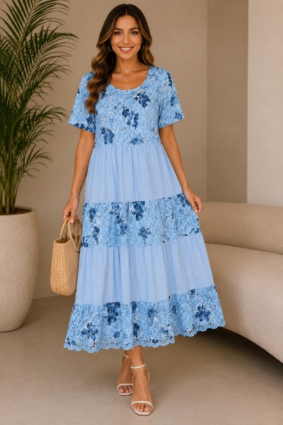 OEM Rochie damă lejeră albastră cu imprimeu floral și croială vaporoasă