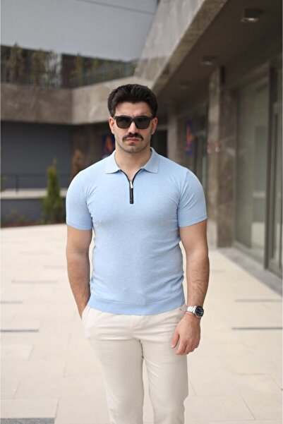 pazarella Men's Polo Neck Zipper Detailed T-Shirt