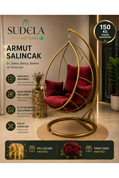 SUDELA Emerald Serisi Premium Armut Salıncak | Ev, Salon, Bahçe, Balkon ve Te...