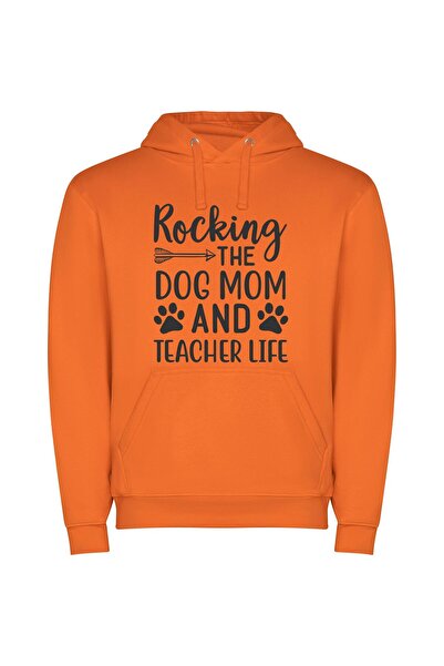 iLovePrints Rocking the Dog-Teacher Life! Φούτερ με κουκούλα σε χρώμα Πορτοκαλί