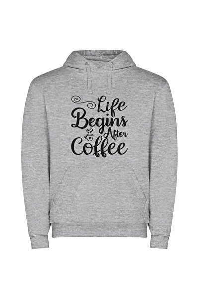 iLovePrints Brewed Bliss: Life's Black & White Φούτερ με κουκούλα σε χρώμα Γκρι