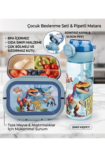 lstri Dinazor Temalı 2 Katlı Beslenme Kutusu Ve Su Matarası Okul çocukları için beslenme çantası Seti Yemek Saklama Kabı Sporcu Diyet Öğrenci Fitness Okul Işyeri Sefer Tası