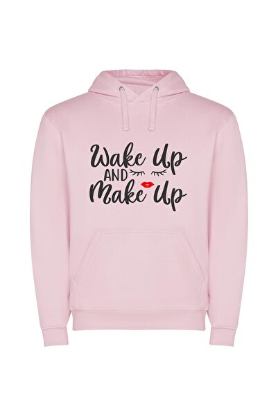 iLovePrints Beauty Unmasked: Wake-Up & Make-Up Φούτερ με κουκούλα σε χρώμα Ροζ
