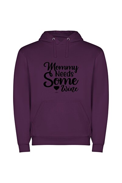 iLovePrints Wine for Mama's Bliss Φούτερ με κουκούλα σε χρώμα Μωβ