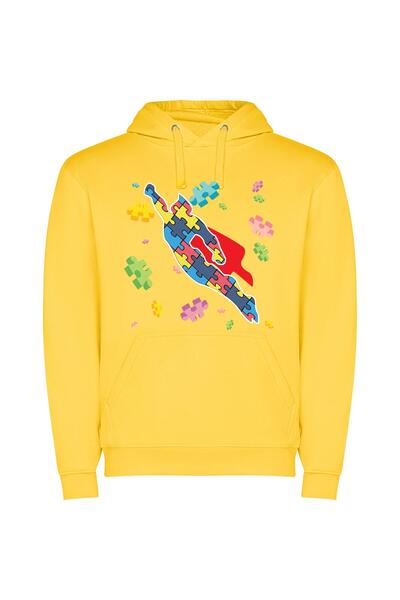 iLovePrints Colorful Puzzle Hero's Flight Φούτερ με κουκούλα σε χρώμα Κίτρινο