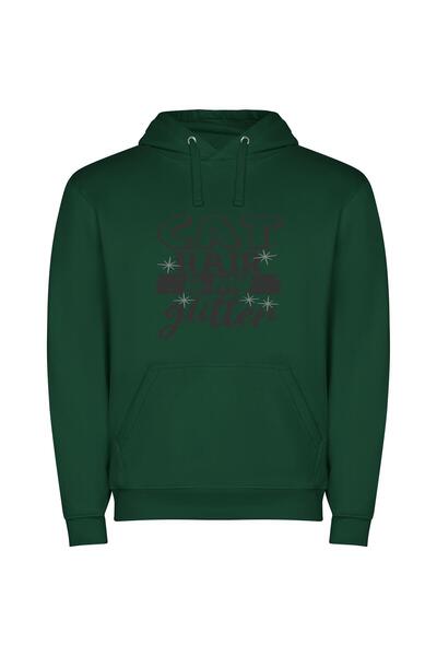 iLovePrints Feline Glitter Glamour Φούτερ με κουκούλα σε χρώμα Πράσινο