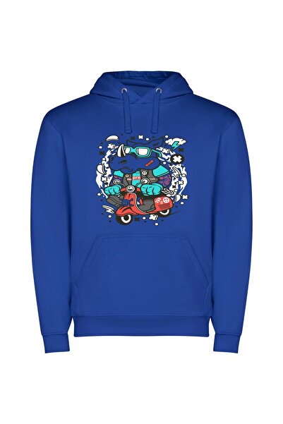 iLovePrints StreetWear Scooter Style Φούτερ με κουκούλα σε χρώμα Μπλε