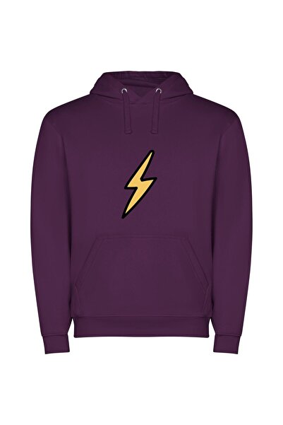 iLovePrints Yellow Thunderbolt Strike Φούτερ με κουκούλα σε χρώμα Μωβ