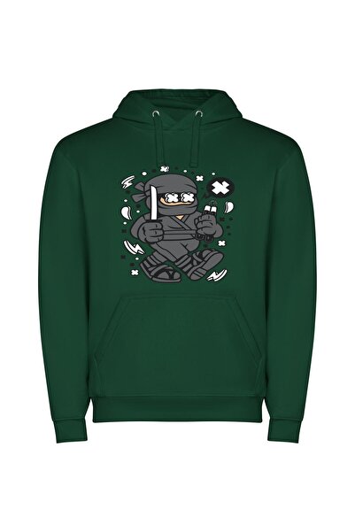 iLovePrints Inked Urban Samurai Ninja Φούτερ με κουκούλα σε χρώμα Πράσινο