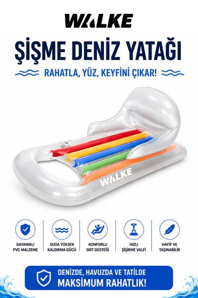 Walke Comfort Lounge Şişme Deniz Yatağı Sırt Destekli PVC Havuz ve Deniz Şezl...