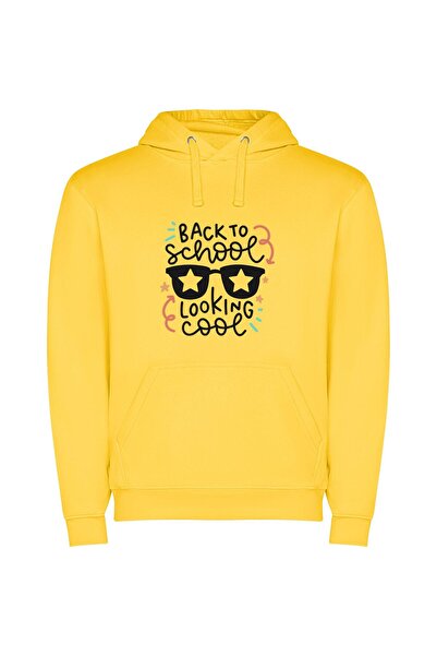 iLovePrints Stylish Back to School Φούτερ με κουκούλα σε χρώμα Κίτρινο
