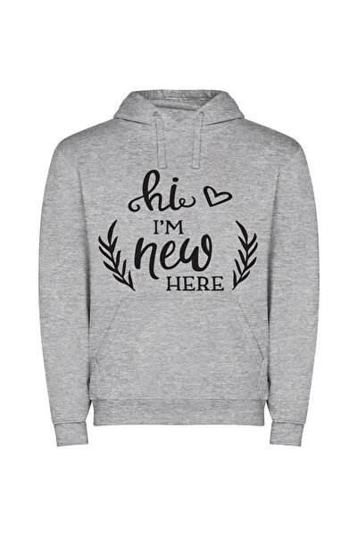 iLovePrints New Love, Hand-drawn Bliss Φούτερ με κουκούλα σε χρώμα Γκρι