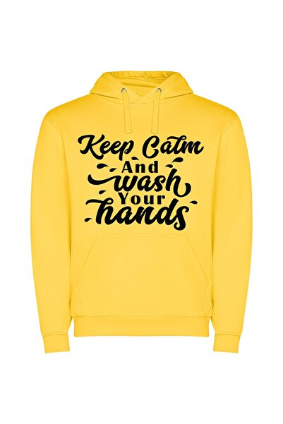 iLovePrints Clean Hands, Calm Mind Φούτερ με κουκούλα σε χρώμα Κίτρινο