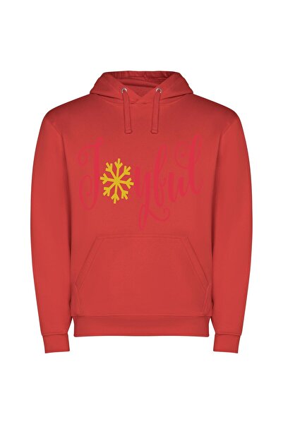 iLovePrints Joyful Snowflake Elegance Φούτερ με κουκούλα σε χρώμα Κόκκινο