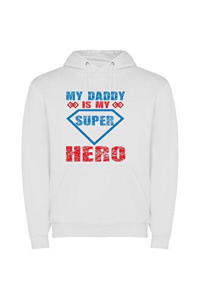 iLovePrints Superhero Dad: My Champion Φούτερ με κουκούλα σε χρώμα Λευκό