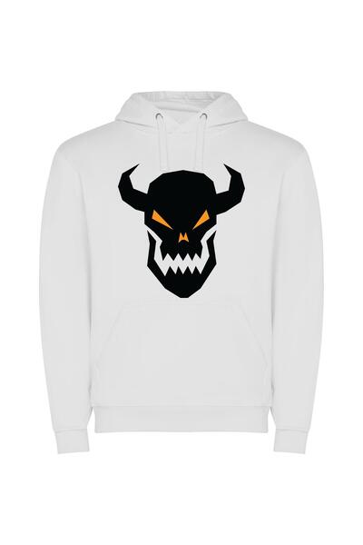 iLovePrints Shadow Horned Monsters Φούτερ με κουκούλα σε χρώμα Λευκό