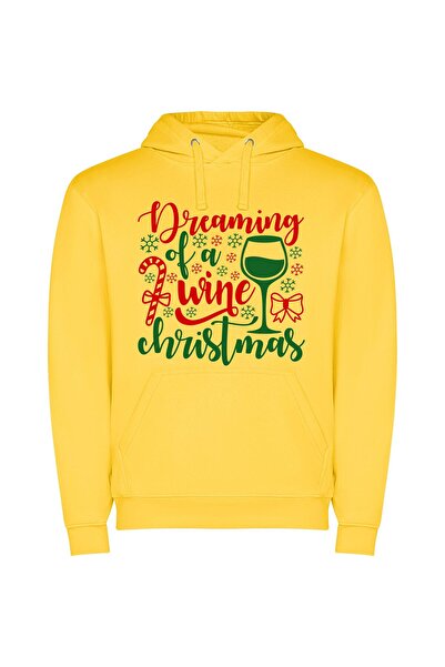 iLovePrints Wine-filled Merry Dreams Φούτερ με κουκούλα σε χρώμα Κίτρινο