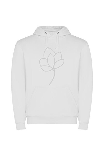 iLovePrints Floral Monoline Masterpiece Φούτερ με κουκούλα σε χρώμα Λευκό