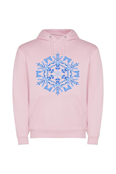 iLovePrints Exquisite Aizome Snowflakes Φούτερ με κουκούλα σε χρώμα Ροζ