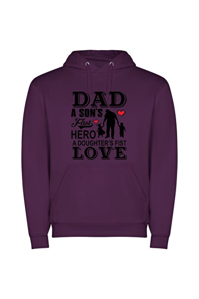 iLovePrints FirstLove: Father, Hero Φούτερ με κουκούλα σε χρώμα Μωβ