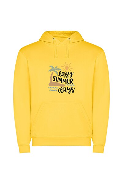 iLovePrints Palm Paradise: Sunny Summertime Φούτερ με κουκούλα σε χρώμα Κίτρινο