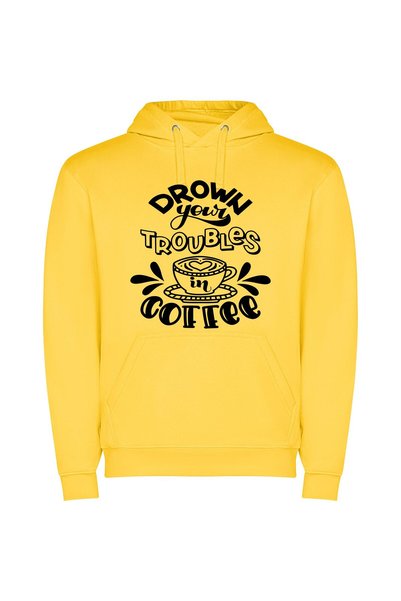 iLovePrints Coffee Cup of Serenity Φούτερ με κουκούλα σε χρώμα Κίτρινο