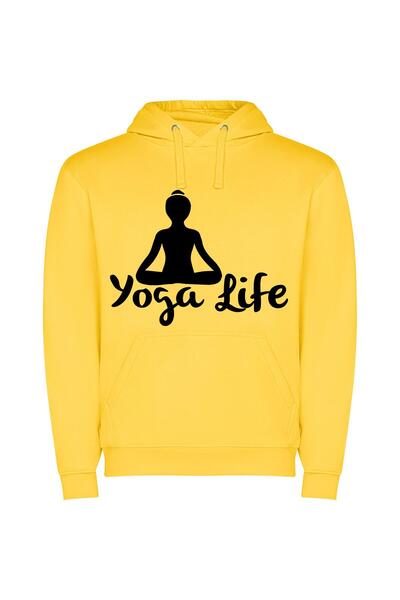 iLovePrints Monochrome Zen: Street Yoga Φούτερ με κουκούλα σε χρώμα Κίτρινο