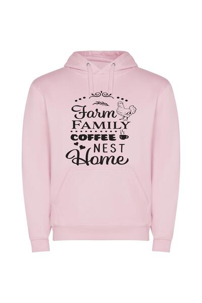 iLovePrints Farm Nest Coffee Home Φούτερ με κουκούλα σε χρώμα Ροζ