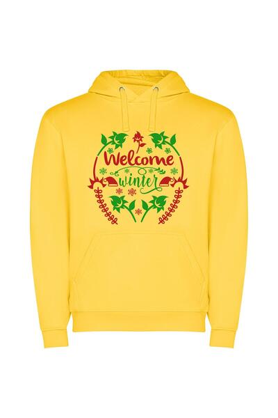 iLovePrints Vibrant Winter Welcome Φούτερ με κουκούλα σε χρώμα Κίτρινο