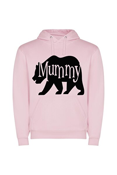 iLovePrints Mummy Bear: Elegant Monochrome Φούτερ με κουκούλα σε χρώμα Ροζ