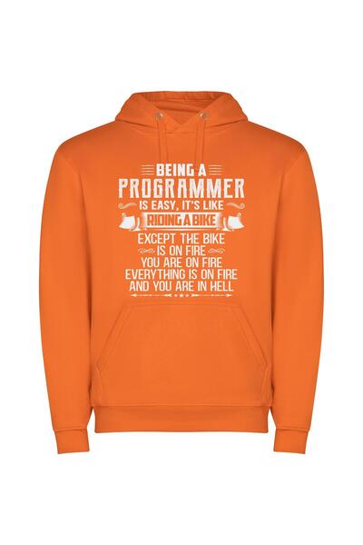 iLovePrints Bike on Fire: Programmer's Journey Φούτερ με κουκούλα σε χρώμα Πο...