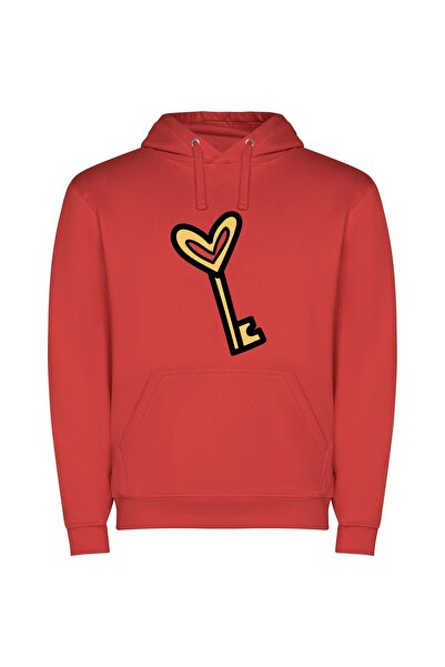 iLovePrints Heart Key Gold Φούτερ με κουκούλα σε χρώμα Κόκκινο