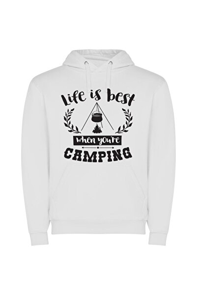 iLovePrints Camping: True Life Experience Φούτερ με κουκούλα σε χρώμα Λευκό