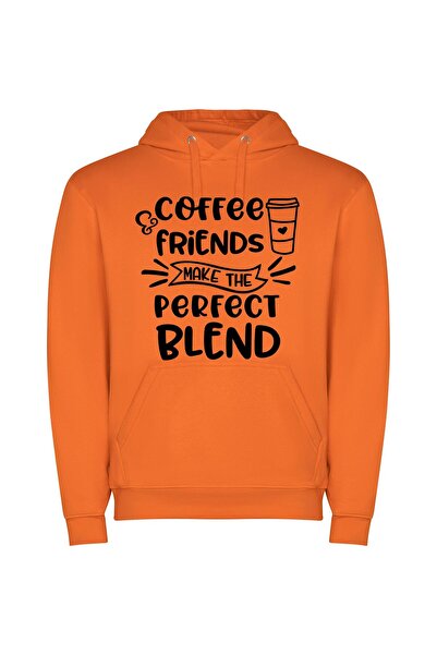 iLovePrints Blend & Brew with Friends Φούτερ με κουκούλα σε χρώμα Πορτοκαλί