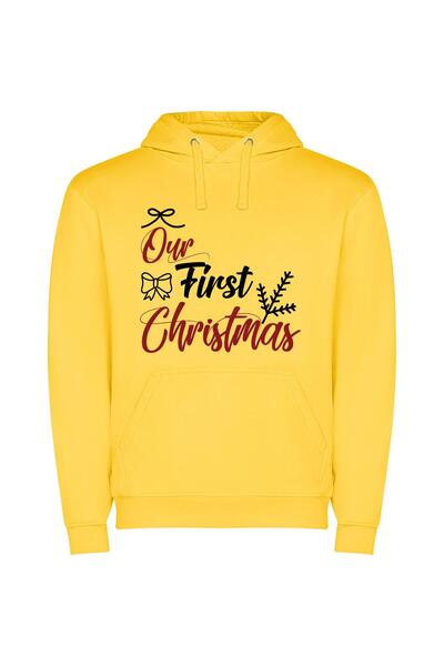 iLovePrints First Christmas Extravaganza Φούτερ με κουκούλα σε χρώμα Κίτρινο