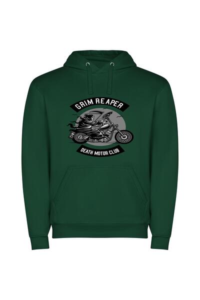 iLovePrints Grim Reaper's Motorcycle Fete Φούτερ με κουκούλα σε χρώμα Πράσινο