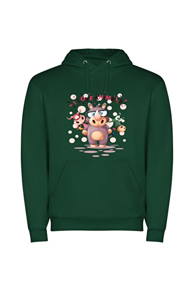 iLovePrints Fashionable Animal Illustration Φούτερ με κουκούλα σε χρώμα Πράσινο