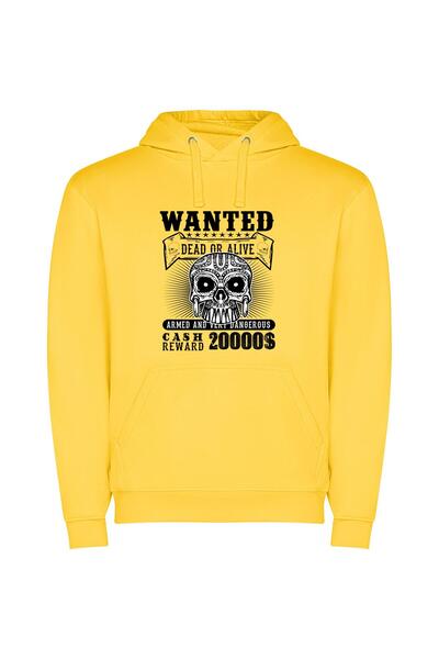 iLovePrints Skull Rock: Wanted Alive Φούτερ με κουκούλα σε χρώμα Κίτρινο
