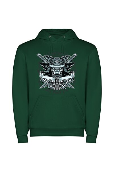 iLovePrints Masked Samurai: Inked Elegance Φούτερ με κουκούλα σε χρώμα Πράσινο