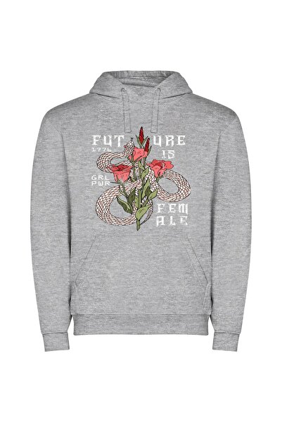 iLovePrints Floralpunk Silk Screen Art Φούτερ με κουκούλα σε χρώμα Γκρι