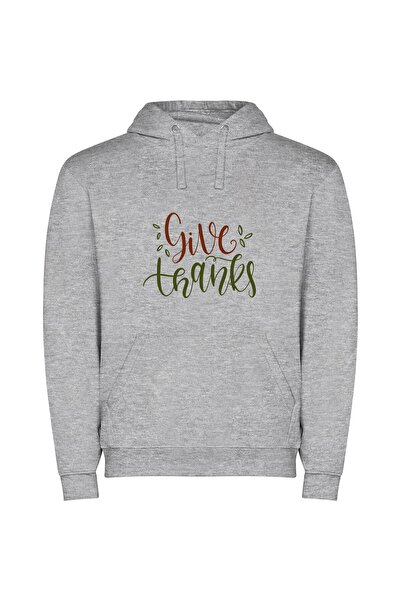 iLovePrints Gratitude in Crisp White Φούτερ με κουκούλα σε χρώμα Γκρι