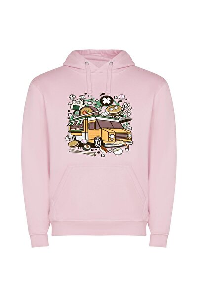 iLovePrints Sushi Wheels: Japanese Food Truck Φούτερ με κουκούλα σε χρώμα Ροζ