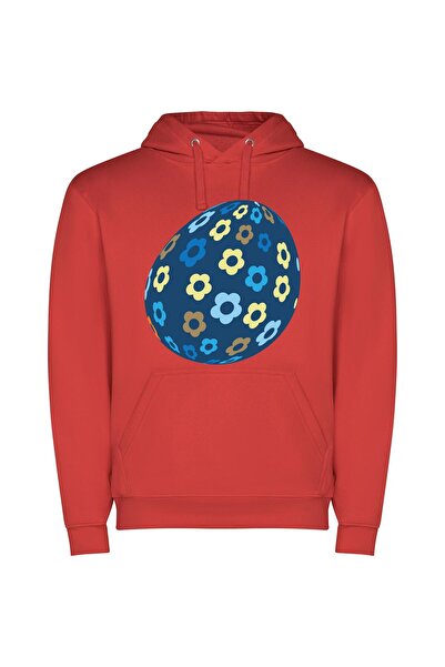 iLovePrints Floral Easter Egg Φούτερ με κουκούλα σε χρώμα Κόκκινο