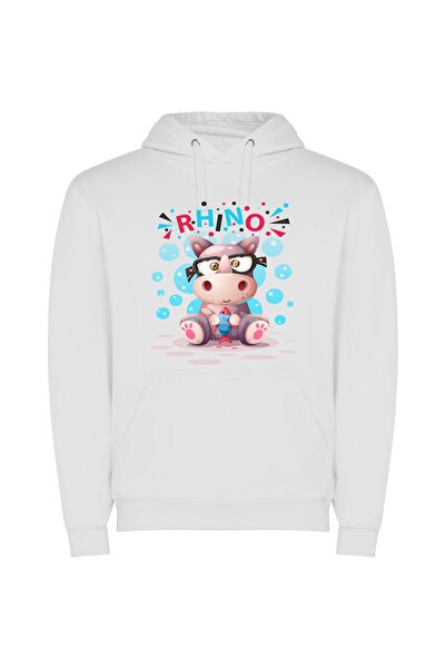iLovePrints Whimsical Animal Sports Φούτερ με κουκούλα σε χρώμα Λευκό