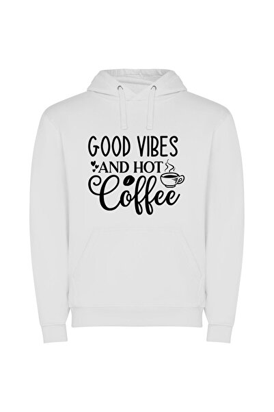 iLovePrints Vibrant Brews and Feel-Good Φούτερ με κουκούλα σε χρώμα Λευκό