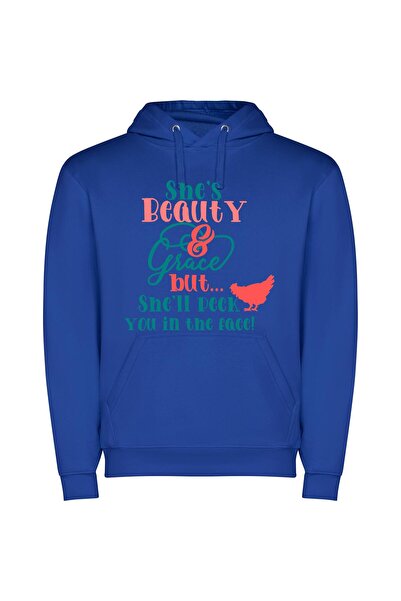 iLovePrints Feathered Face Fiery Grace Φούτερ με κουκούλα σε χρώμα Μπλε