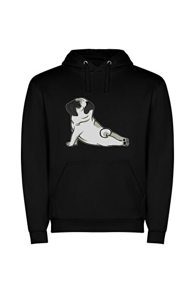 iLovePrints Monochrome Pug Portrait Φούτερ με κουκούλα σε χρώμα Μαύρο